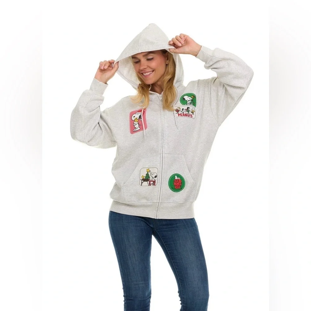 Women’s Peanuts Full Zip Hoodie With Character Patches Size XS - Picture 2 of 10